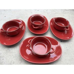 NEW Open Box Members Mark 8pc Stoneware Red 30oz Bowl & Serving Platter